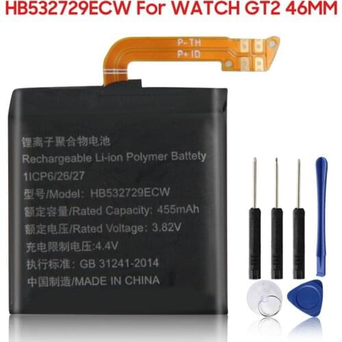 New Original Battery HB532729ECW 455mAh 46MM Battery For Huawei Watch GT2 GT 2 smartwatch 46MM Battery + Tools