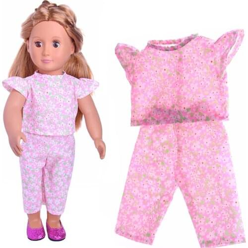 Doll Clothes Accessories Pink flower partten Fit 18 Inch Doll & 43cm Doll Best Children Xmas Gift
