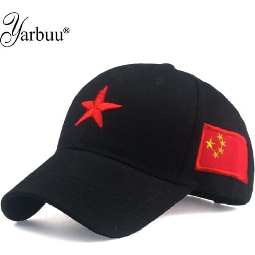 [YARBUU] Star embroidered baseball cap mens solid baseball cap male/female Chinese flag baseball cap shade bone trucker cap
