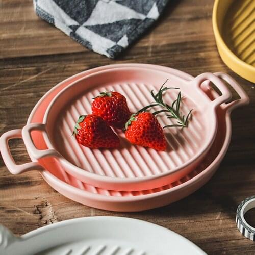 Japanese-style Ceramic Large Oven Baking Plate Simple Home White Binaural Fruit Pizza Sushi Plate Multi-standard Dinner Plate