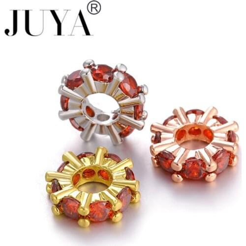 2019 New 4 Pcs Wholesale Luxury Red Cubic Zirconia Crystal Spacer Beads For Jewellery Making DIY Bead Bracelets jewelry findings