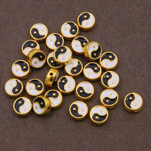 10pcs 9mm Silver Plated Enamel Yinyang Spacer Beads for Jewelry Making Bracelet Accessories DIY Handmade Craft