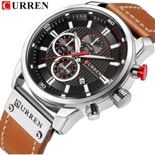 New Mens Watches Fashion Casual Waterproof Chronograph Quartz Watch Men Date Leather Sport Military Male Clock CURREN 8291