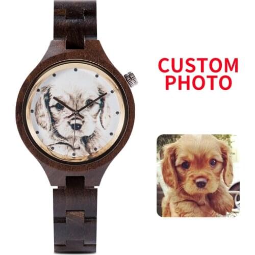 Customize Photo Wood Watch Women Personality Creative Design UV Customization Laser Print OEM Birthday Christmas Ladies Watches
