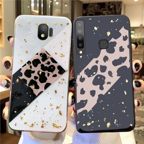 Glitter Gold Foil Oblique Leopard Case For Samsung Galaxy J5 J7 Prime J8 J4 J6 Plus 2018 A7 A6 A8 A9 Transparent Soft TPU Cover