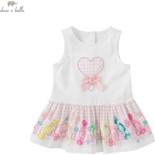 DBS16793 dave bella summer baby girls cute bow plaid print dress children fashion party dress kids infant lolita clothes