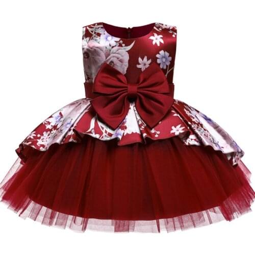 Baby Girls Flower Dresses Newborn 1st Birthday Christening Gown Bow Dress Infant Party Tutu Princess Baptism Toddler Kids Clothe