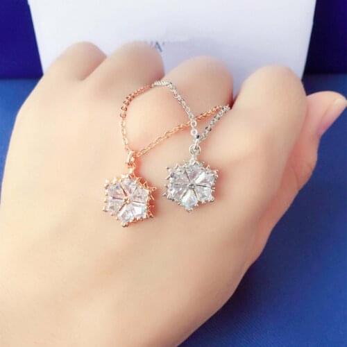 Brand 1:1 designer new series star snowflake crystal clavicle pendant necklace exquisite and elegant charm lady silver jewelry