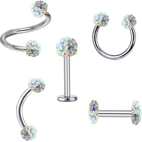 JUNLOWPY Piercing Ring Nose Lip Ear Body Crystal Ball Eyebrow Twist Belly Rings Tragus Piercing Ear Cartilage Helix Earring Stud