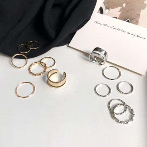 7PCS/SET Korea Vintage Metal Chain Open Rings for Women Gold Silver Color Wide Punk Ring Set Party Wedding Jewelry Gifts