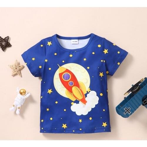 Summer Boys Clothes Fashion Clothes Rocket Pattern Short Sleeve Boys T-shirts Tops Cotton Tees Baby Clothes Kids Clothes 1-6Y