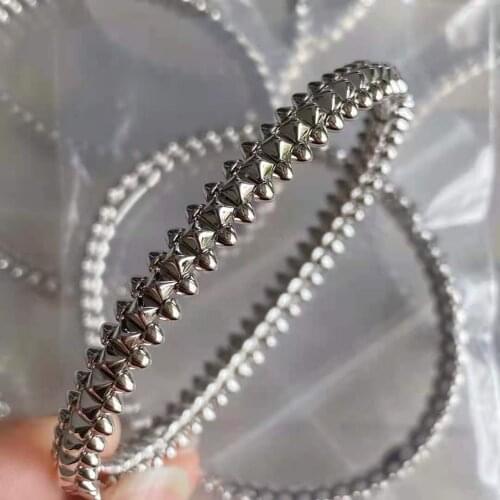 Hot Top Brand Pure 925 Sterling Silver Jewelry For Women Rose Gold Bangle Steam-punk Bangle Wedding Jewelry Around Rivet Bangle