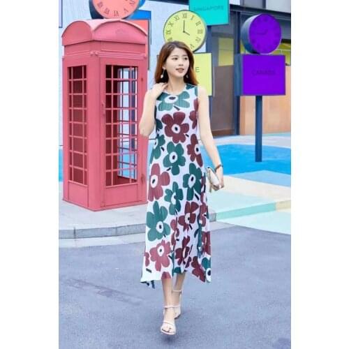 HOT SELLING Miyake fold print o-neck sleeveless A-Line dress IN STOCK