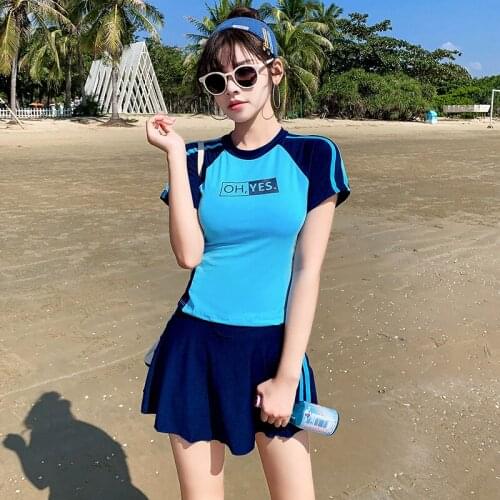 Hot Spring Swimsuit Female Split Conservative Flat Skirt Style With Chest Pad Sports Leisure Training Swimsuit Suit