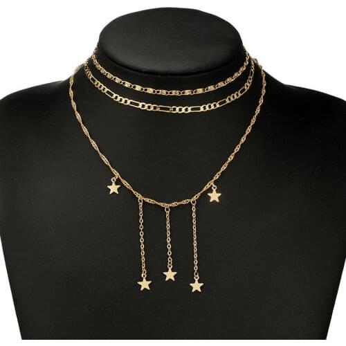Fashion Choker Fashion Star Pendant Crystal Women Chain Gold ColorJewelry Necklace Multilayer