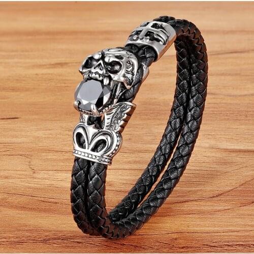 TYO Men Bracelet Magnificent Genuine Leather Bracelet Cubic Zirconia Black Color Blessing Jewelry For Special Gift Wholesale