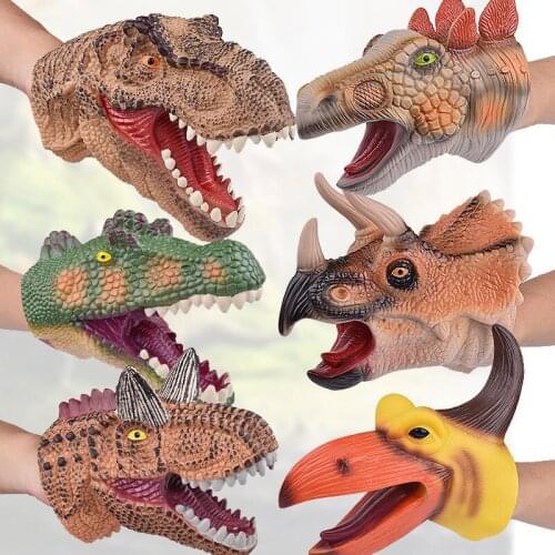 Soft rubber dinosaur hand puppet childrens toy glove simulation dinosaur head model deformable boy and girl toy