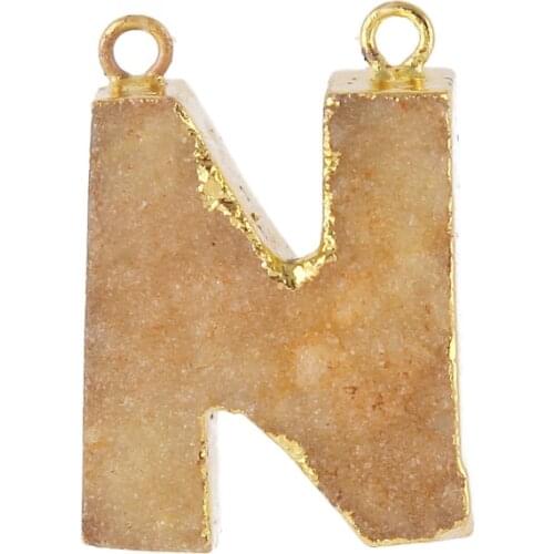 Natural Multi-Colored Fluorite Gems Stones Alphabet Healing Reiki Chakra Pendant Letter N Pendant Necklaces Earrings 3Pcs/lot