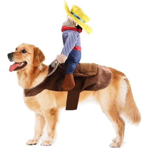 Newest Cowboy Rider Dog Costume Knight Style With Doll And Hat Pet Suit Party Dressing Animal Clothes Halloween Day Pet Costume