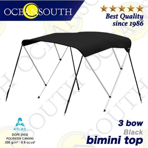 Oceansouth 3 Bow Bimini 1.5-2.1m 25mm Aluminium Tube Marine Grade Boat-cover Top Canopy Water Sun proof UV Protection Black