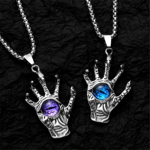 Hip Hop Trend Domineering Demon Eye Necklace for Men Punk Silver Color Stainless Steel Male Accessories Nightclub Jewelry Gifts