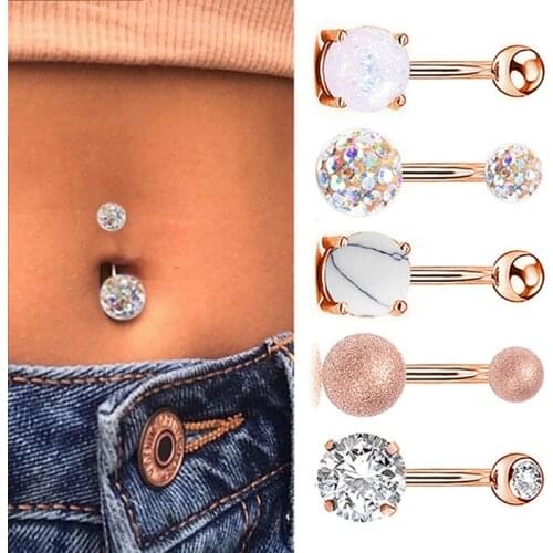 1pc Sexy Navel Piercing Belly Ring Belly Button Rings Barbell Bar Zircon Dangling Ombligo Party Round for Woman Body Jewelry 14g