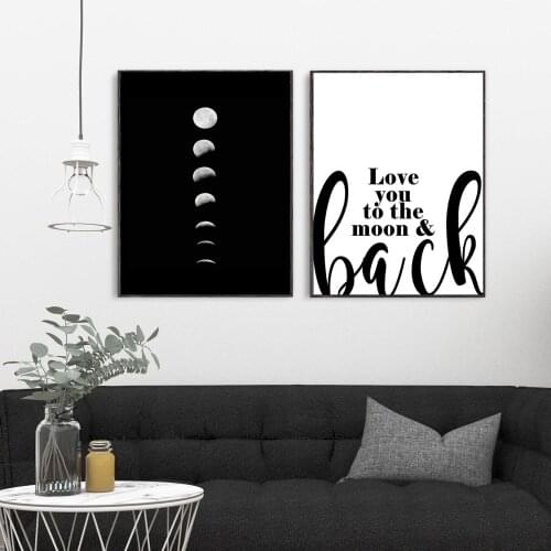 Minimalist Full Moon Poster Art Black White Moon Phases Prints Solar System Quote Canvas Pictures Painting for Living Room Decor