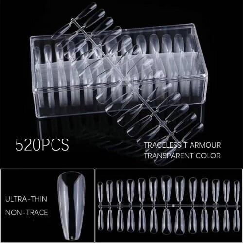 Pleated Non-trace Nail Tip Full Stick Short Version Droplet Tip False Nail Box Artificial Fake Nails Art Acrylic Tools 520pcs