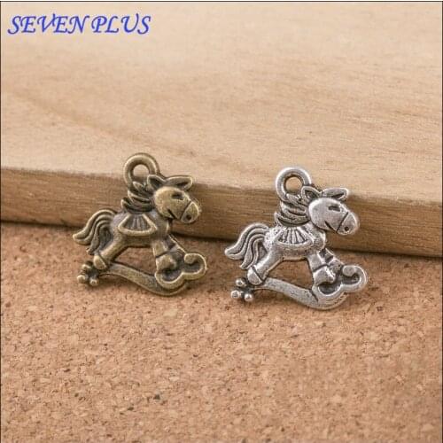 High Quality 20 Pieces/Lot 15mm*15mm Antique Silver plated Antique Bronze Hobbyhorse Cockhorse Charms