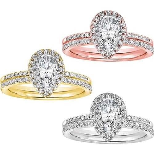 Simple & Classic Silver Color Water Drop Pear Women Ring Shiny Cubic Zircon Delicate Wedding Band Ring Jewelry