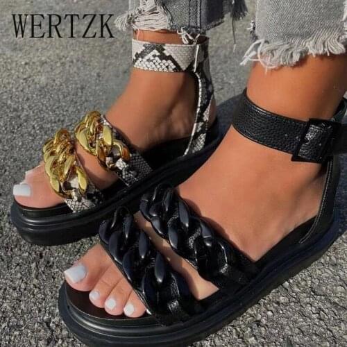 Women Platform Sandals Fashion Two Chains Design Convenient Velcro Outdoor Solid Color Movement Sandals 2021 Woman Shoes