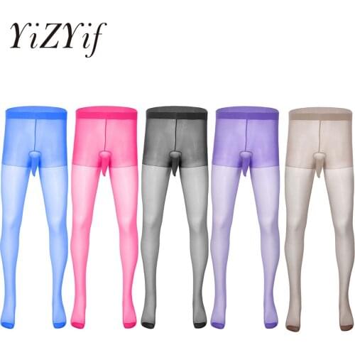 Mens Sexy Lingerie Gay See Through Pantyhose for Men Footed Stockings with Sheath Pouch pijama hombre mens pantyhose sheath