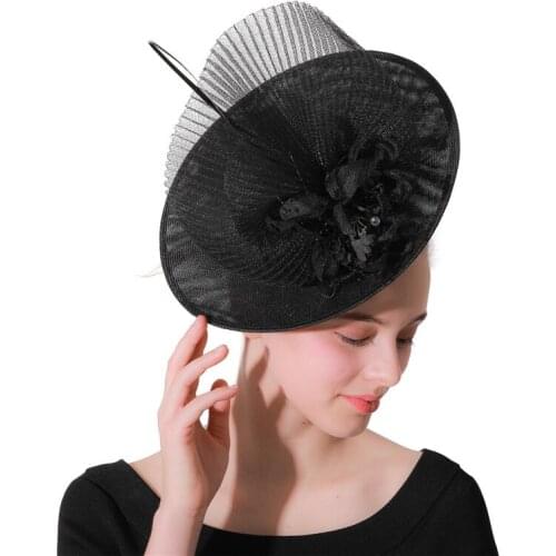 Black Kentucky Derby Hat millinery Fascinator Women Wedding tea Party Cocktail Headwear Female church Event Occasion Hair clips