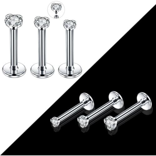 1PC Steel Crystal Gem Labret Monroe Lip Stud Internal Thread Orelha Cartilagem Helix Ear Stud Tragus Piercings Body Jewelrys 16G