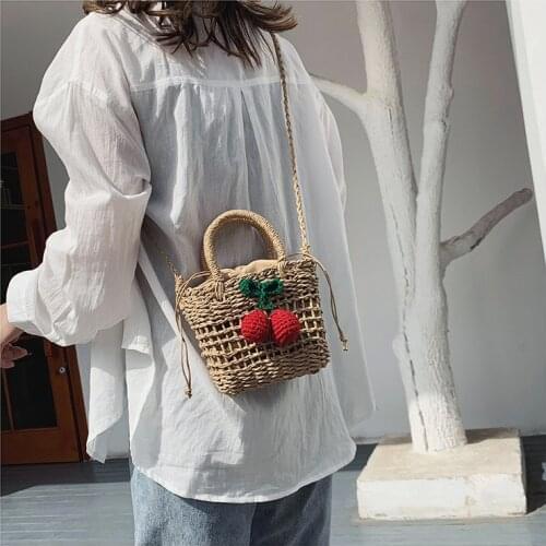Multi style Straw Bag Handmade summer woven womens shoulder bagNew style cherry grass woven bag for women lovely beach bag
