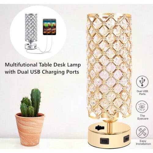 Modern Crystal Hollow-carved Dual USB Table Lamp Home Bedside Desktop Decorative Night Light ( without Bulb )
