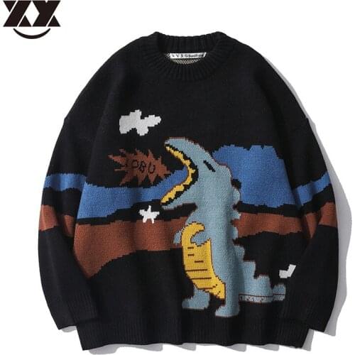 Cartoon Dinosaur Knitted Sweater Men Casual Campus Couples Streetwear Pullover Male Oversized Harajuku Sweater Unisex Pull Homme