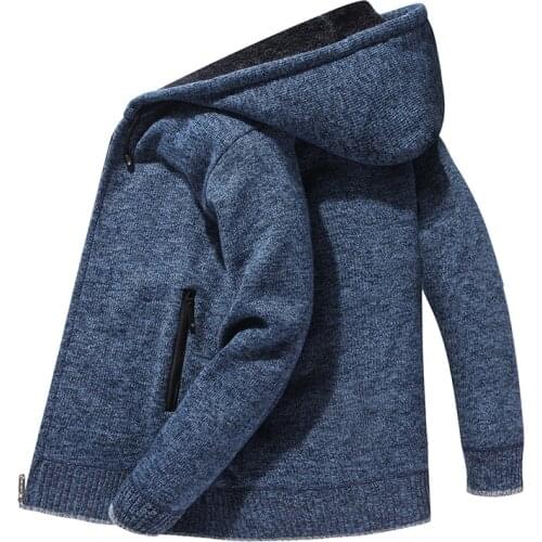 Sweater Autumn/Winter Thick fleece Warm Coat Fashion Mens Hooded Jacket Casual Fashion Knitwear Zip Hoodie Cardigan