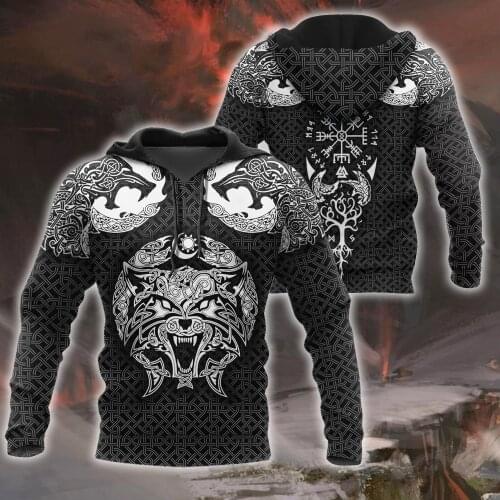 Viking Fenrir Wolf Tattoo 3D All Over Printed Autumn Men Hoodies Unisex Casual Zip Pullover Streetwear sudadera hombre DW0497