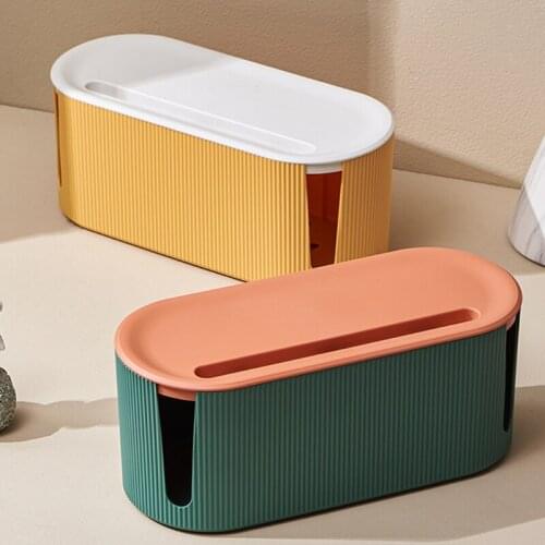 Cable Management Storage Box with Lid Hollow Out Plastic Charger Socket Adapters Power Strips Wire Case Hide Bin Dustproof Desk