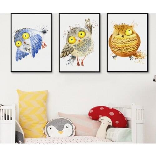 Funny Watercolor Bird Portrait lovely Canvas painting Print Picture Art Poster Wall Baby Room Children Bedroom Home Decor Mural