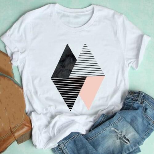 Women Short Sleeve Geometric Aesthetic Striped Fashion 90s Spring Summer Clothes Print Tshirt Female Tee Top Graphic T-shirt