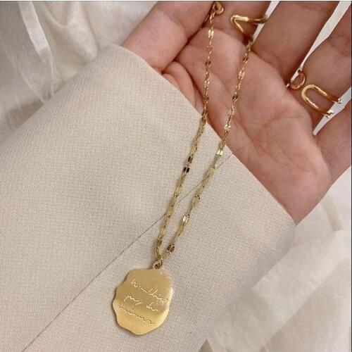 Origin Summer Vintage Irregular Geometric Round Pendant Necklace for Women Trendy Hollow Star Love Heart Letter Necklace Jewelry