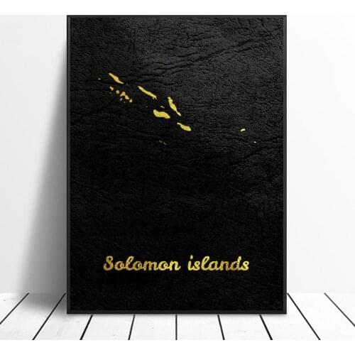 Golden Map Solomon Islands Canvas Wall Art Print Modern Poster Wall Pictures Living Room Decor