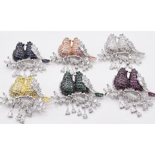 1pc 50X46MM golden plated multi color Cz micro parakeet brooch and pendant