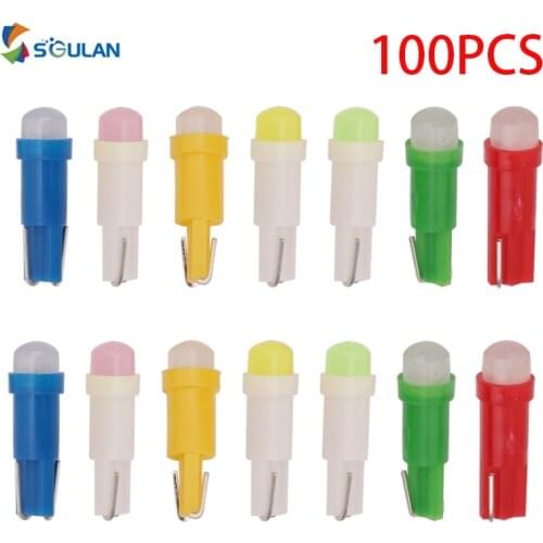 100pcs Cob T5 W5W W1.2W Instrument Light Car Led Lights White Red Blue Amber Green Color Panel Bulb 12V Dashboard Lamps Diode