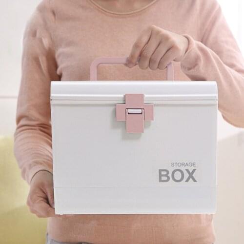 2 Layers Medicine Organizer First Aid Kit Holder with Drawer Plastic Storage Box for Kits Security Safety Emergency Survival Box