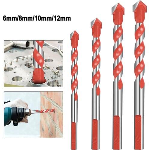 4pcs Multi Purpose Construction Triangle Drill Bit Set Carbide Ceramic Wall Glass Cement Hole Opener Stone 6/8/10/12mm Drill