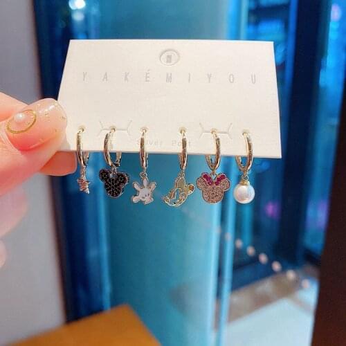 6 Pieces Disney Mickey Mouse Minnie Ears Jewelry Earrings Princess Kids Makeup Set for Girls Cute Cartoon Earrings Small Gift
