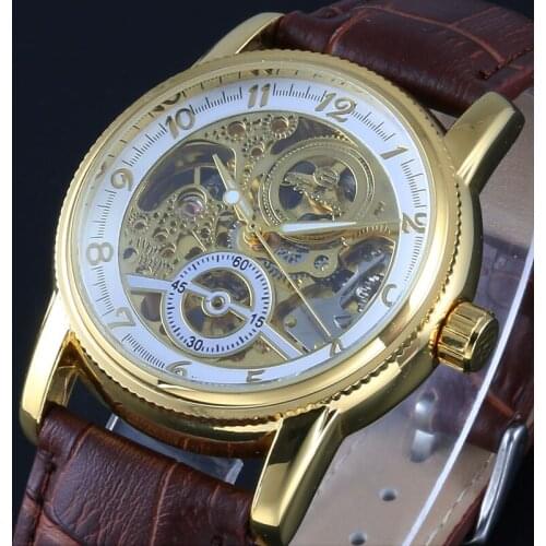 WINNER Top Brand Automatic Mechanical Watch Fashion Luxury Casual Self-Winding Alloy Case Leather Wristband Waterproof Watches